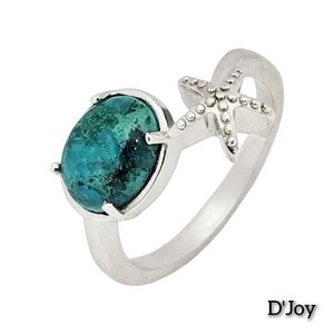 D'Joy Chrysocolla Starfish Ring in Platinum Over Sterling Silver. NWOT
